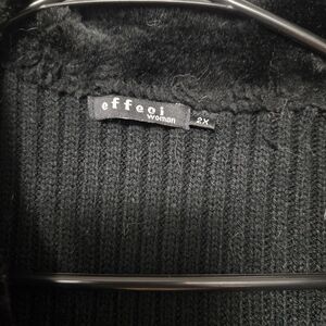 Effeci Woman Black Ribbed Sweater 2X